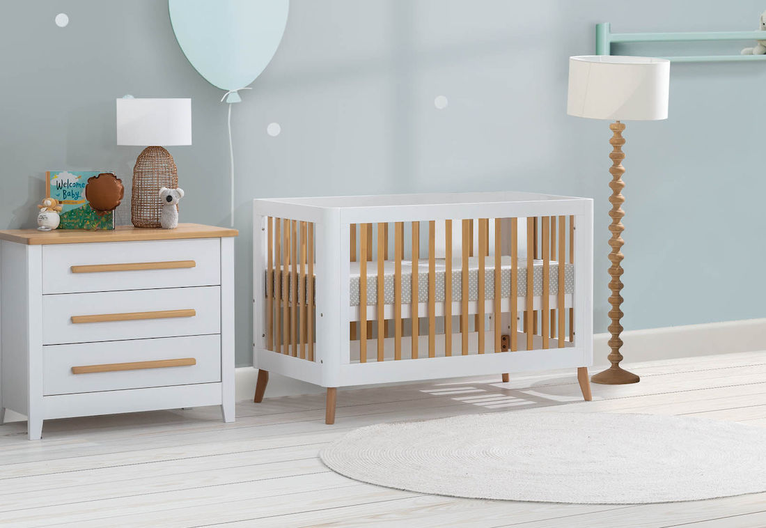 White and timber nursery furniture