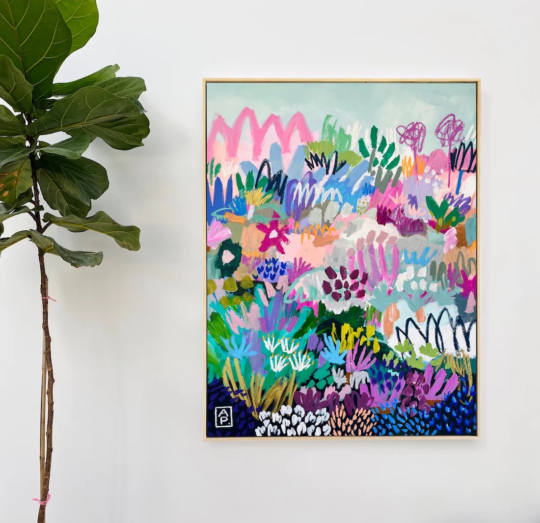 Colourful rainbow abstract artwork called Bloom 2 by Anna Price
