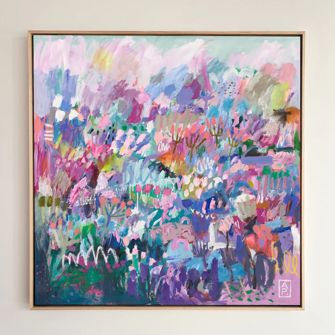 Colourful rainbow abstract artwork called Self Raising Flower 2 by Anna Price