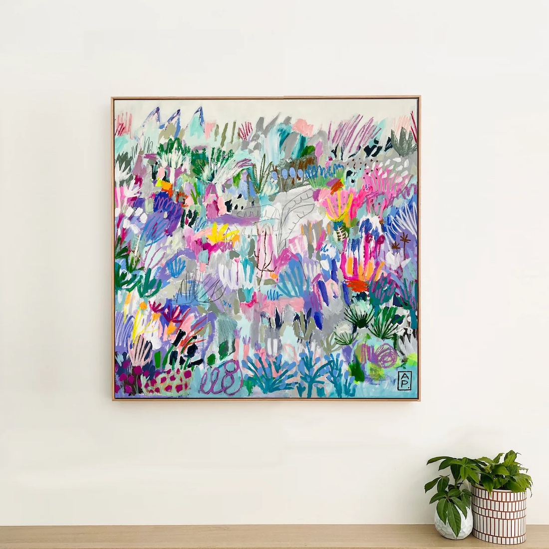 Colourful rainbow abstract artwork called Wildflower Two by Anna Price