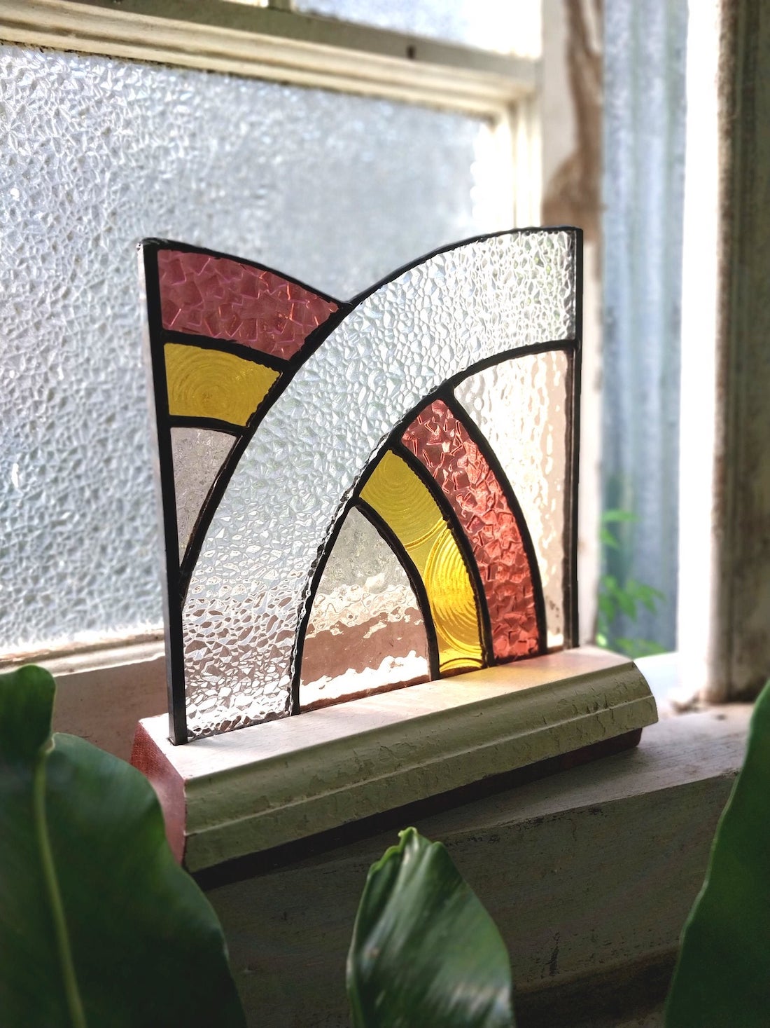 Arched rainbow inspired stained glass art sun catcher
