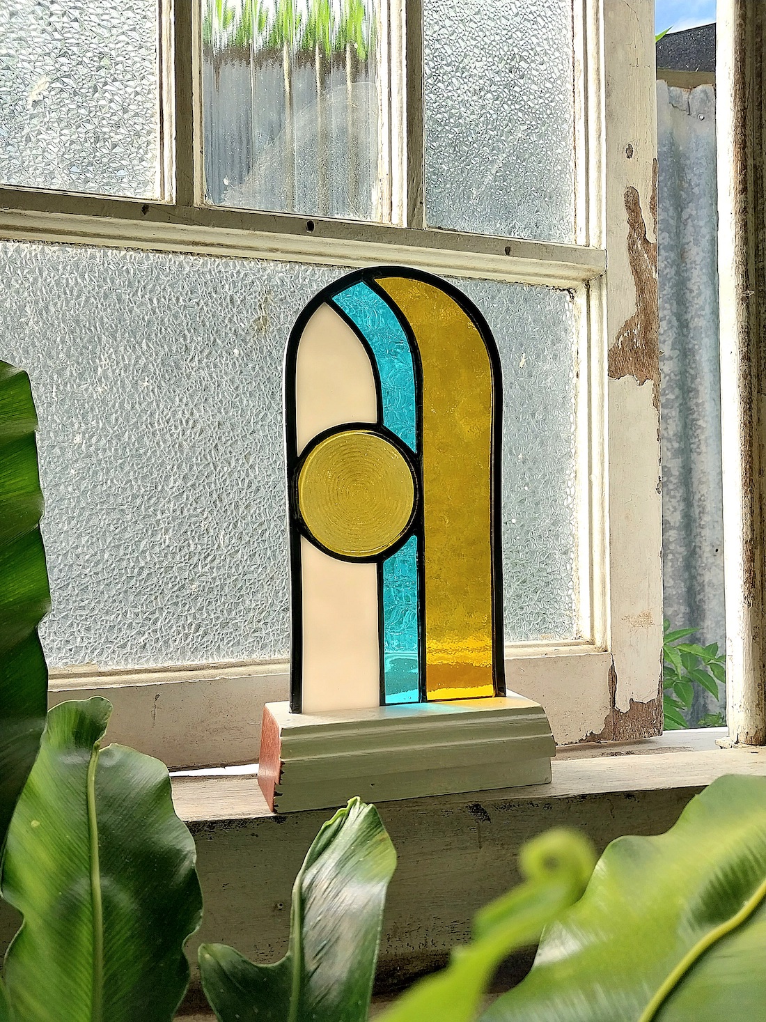 Arched stained glass art sun catcher
