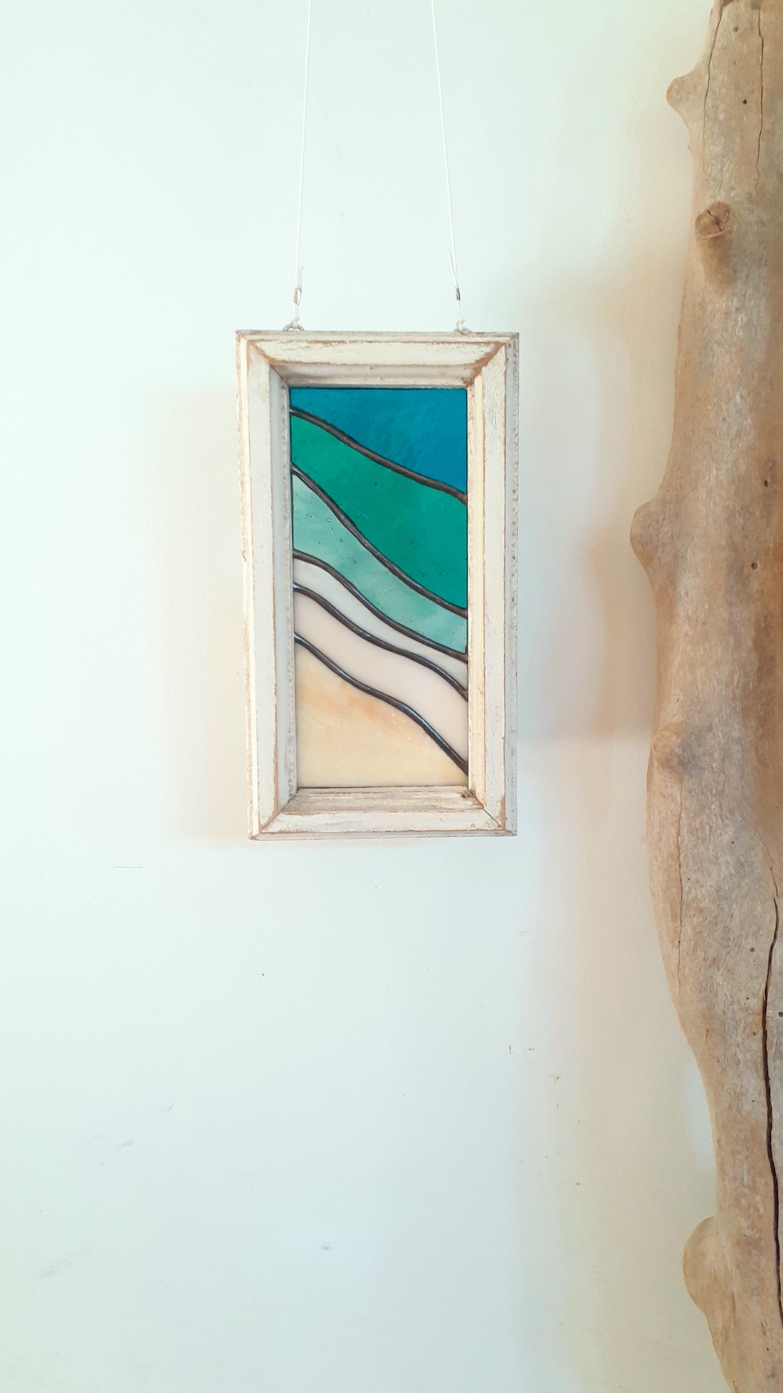 Sand and sea inspired stained glass art sun catcher