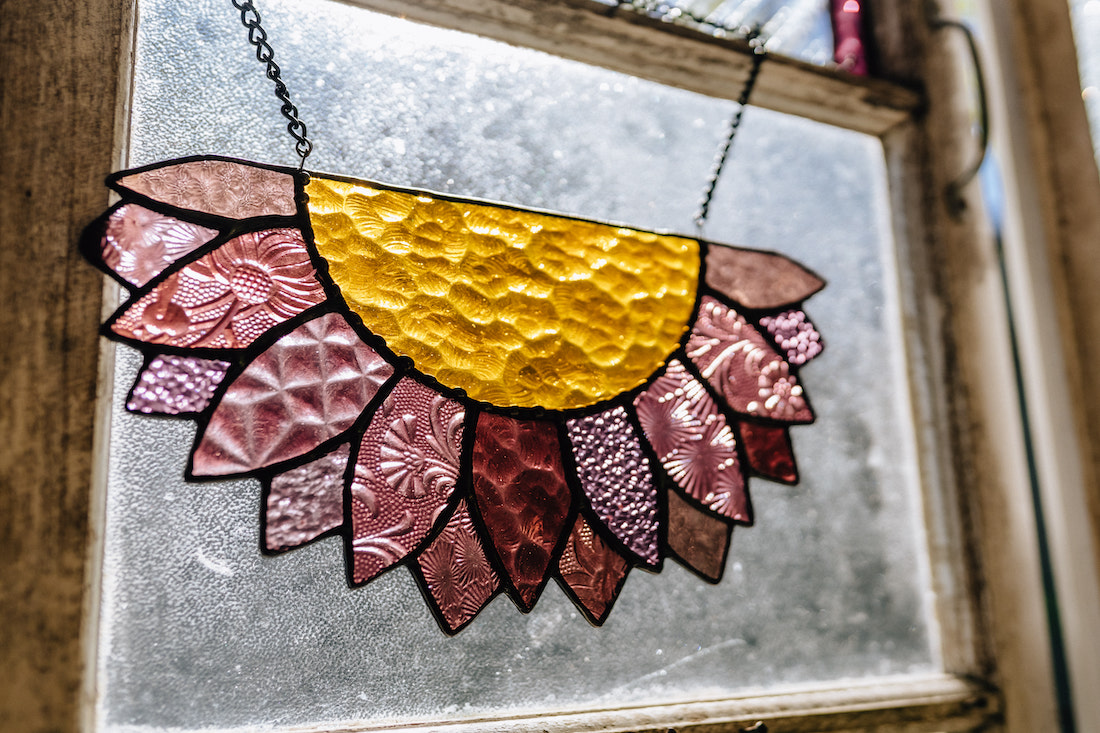 Stained glass sun catcher flower art