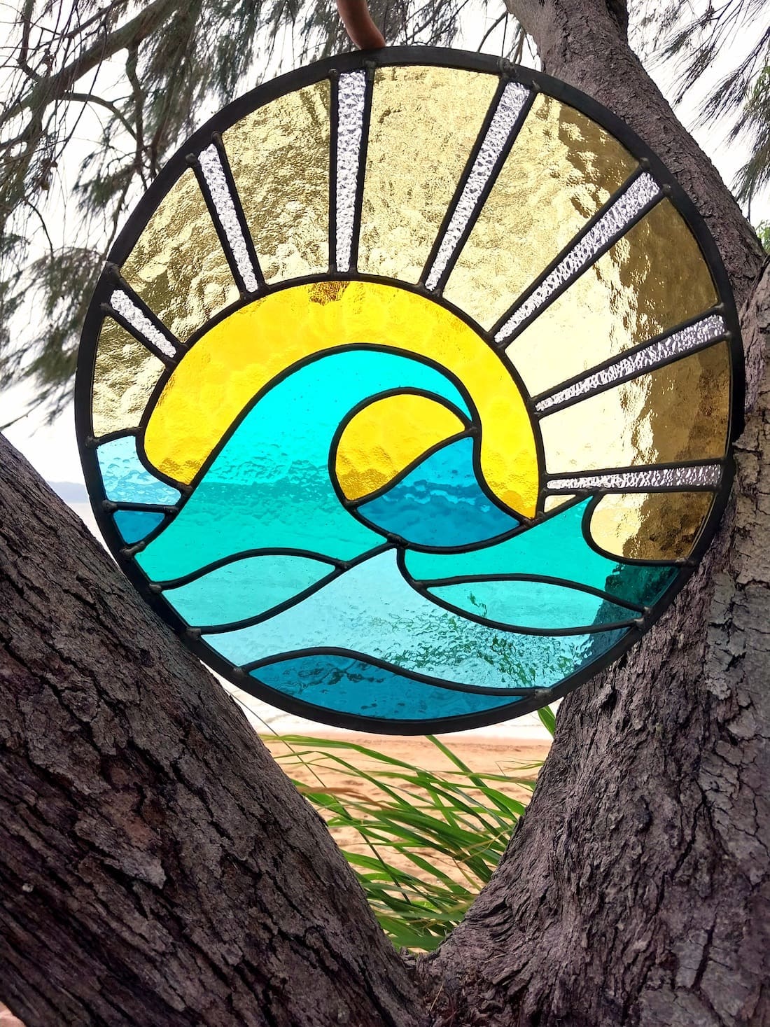 Sun and surf sun catcher stained glass art