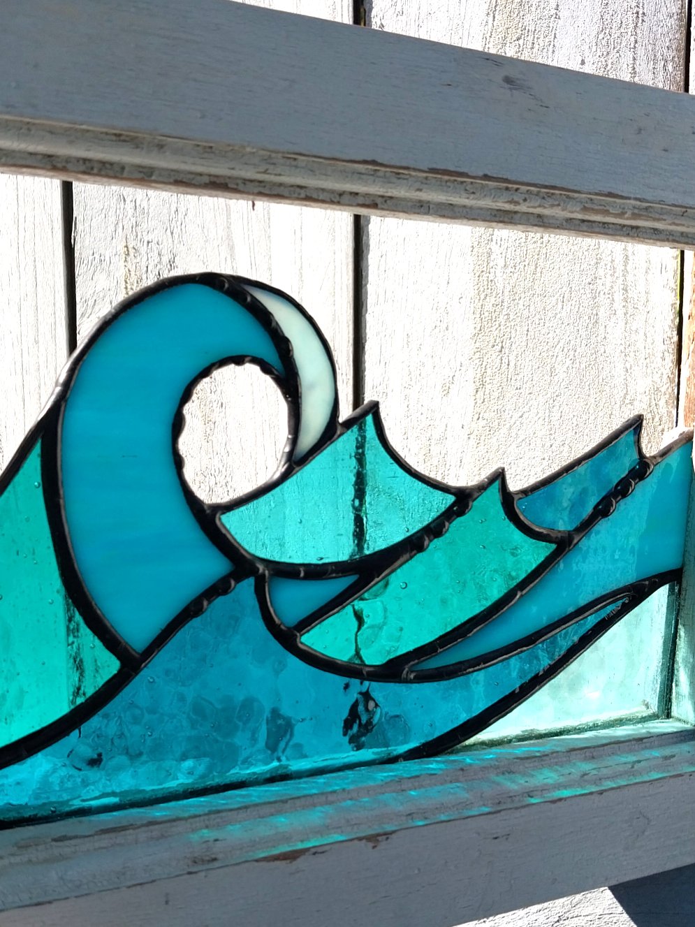 Wave inspired stained glass art sun catcher