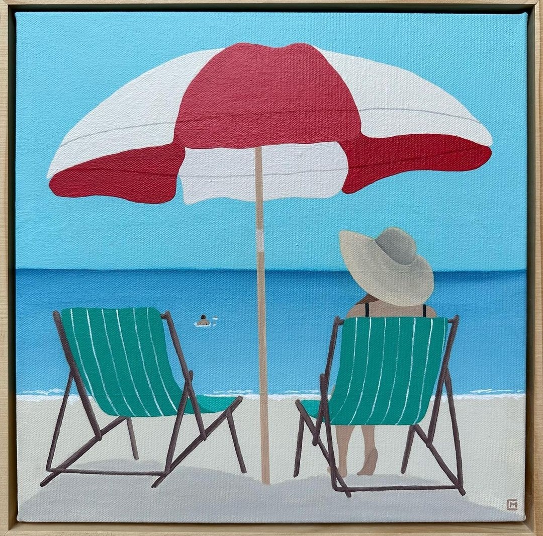 Beach chairs and beach umbrella art by Catherine Hayler