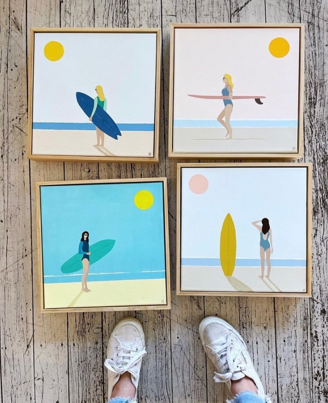 Series of surfer artworks by Catherine Hayler