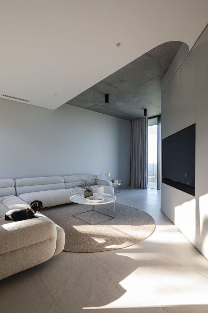 Curved ceiling details in living room