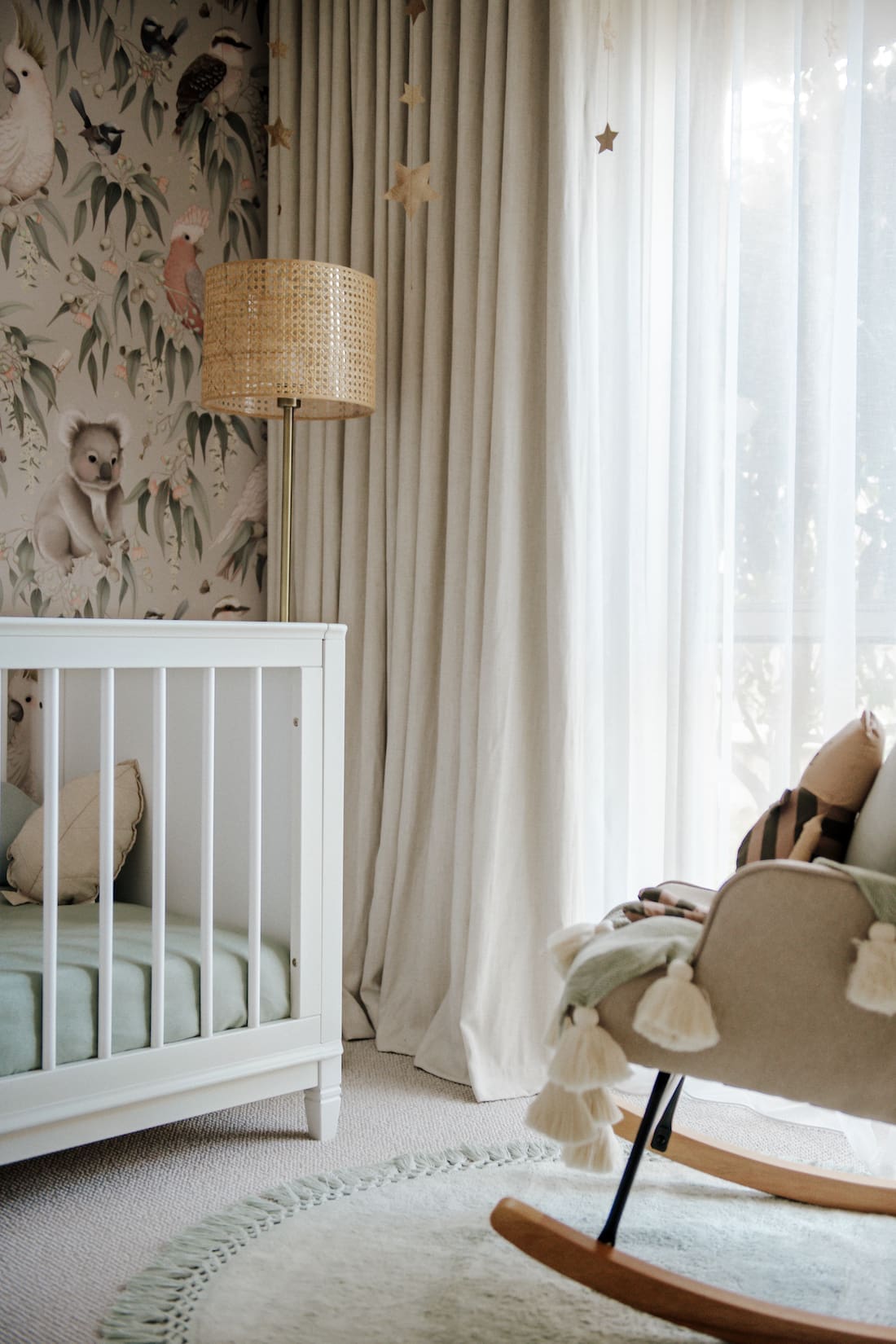 Australian animal wallpaper in gender neutral nursery