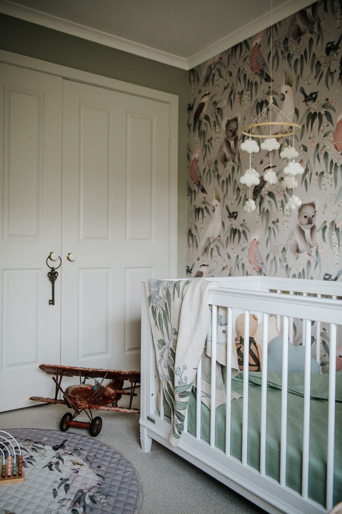 Australian animal wallpaper in gender neutral nursery