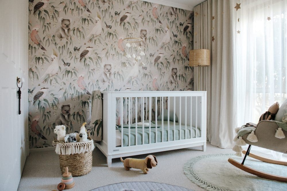 Australian animal wallpaper in gender neutral nursery