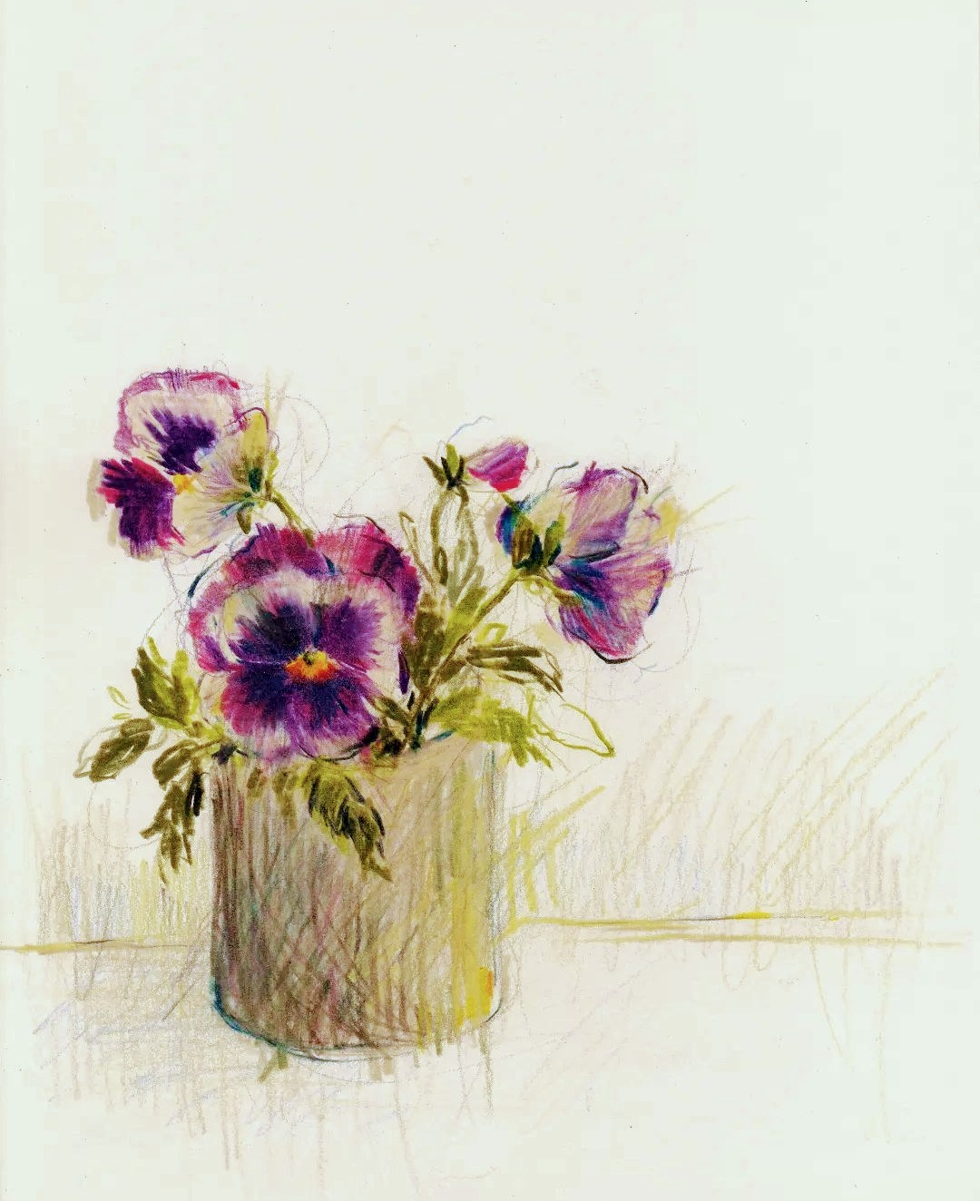 Pot of pansies illustrations by Claudia Lowry