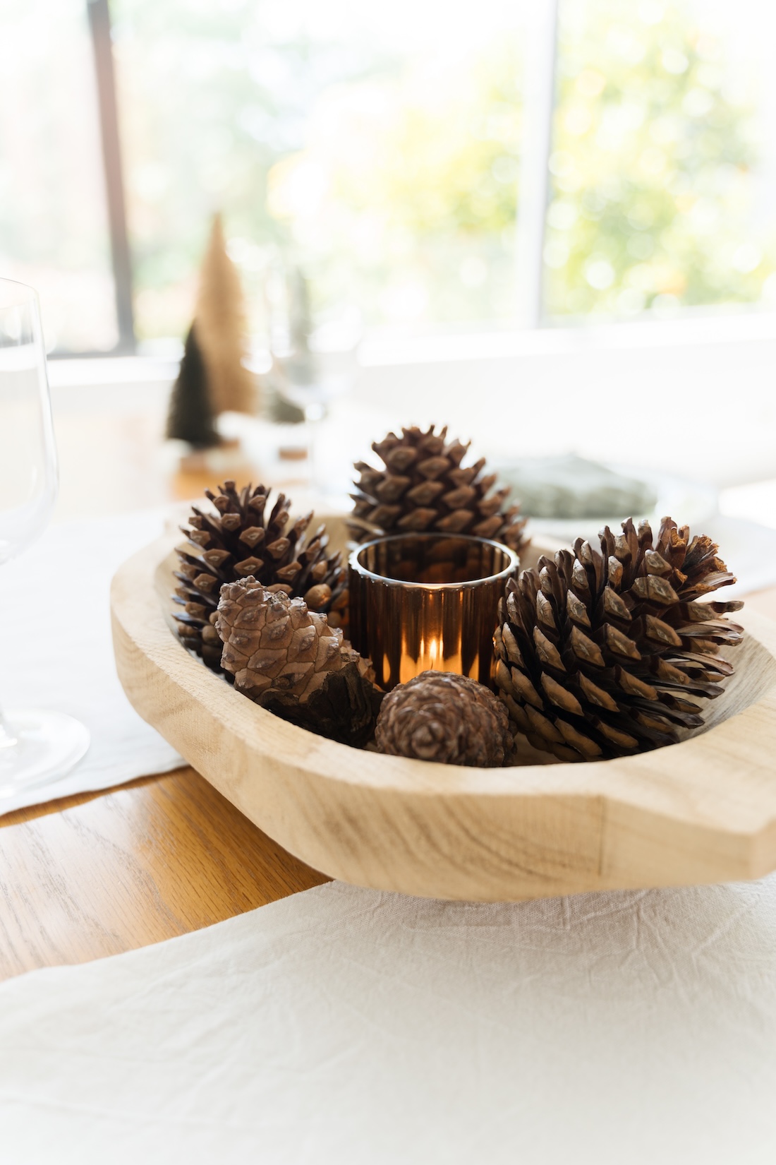 Finished Christmas scented pinecone centrepiece