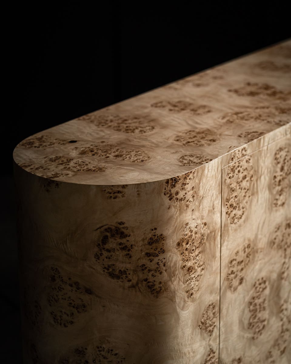 Curved details of custom sideboard by Pedulla Studio