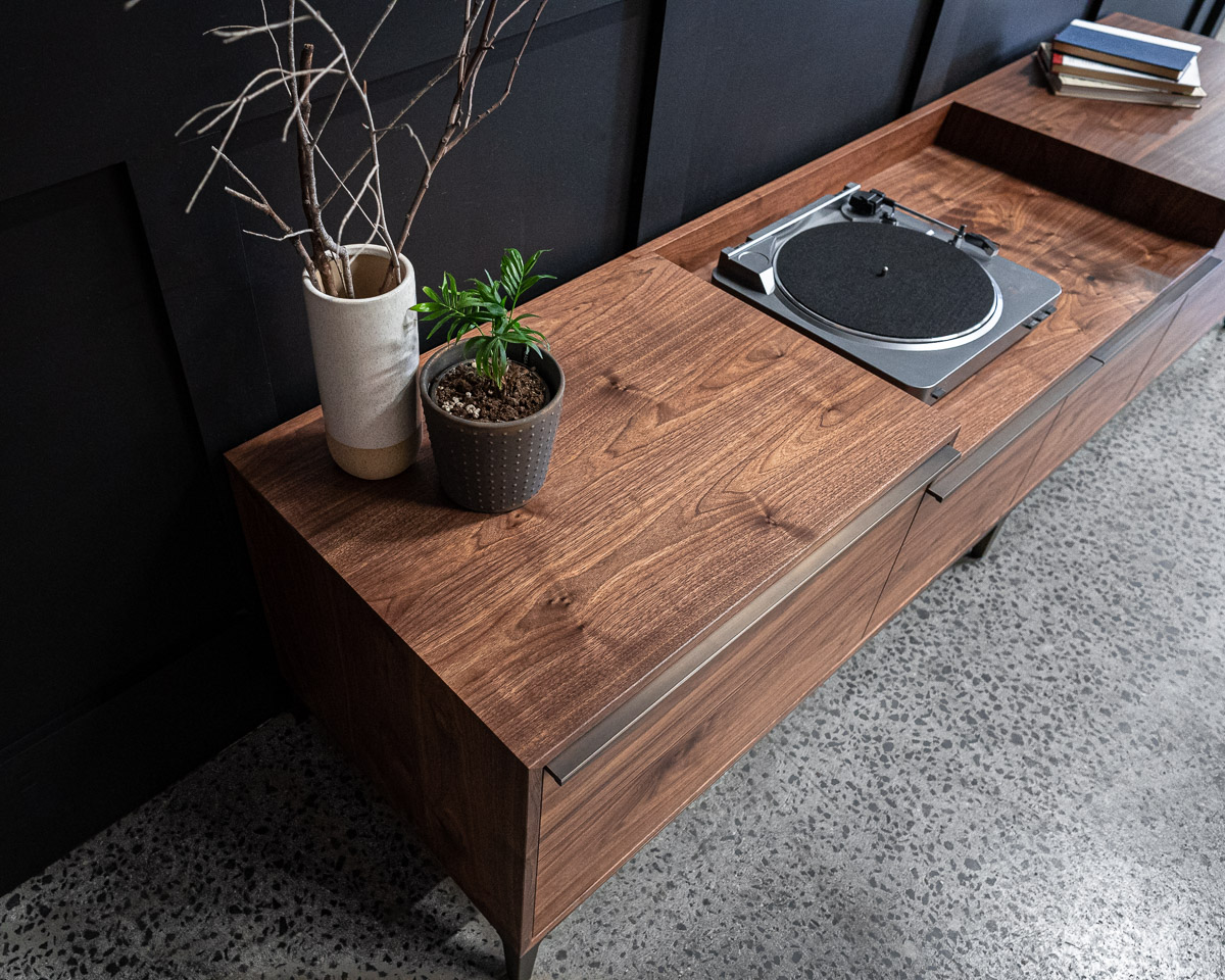 Handcrafted walnut low console table