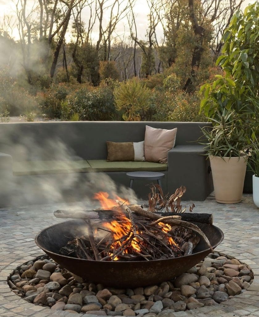Firepit with rocks underneath