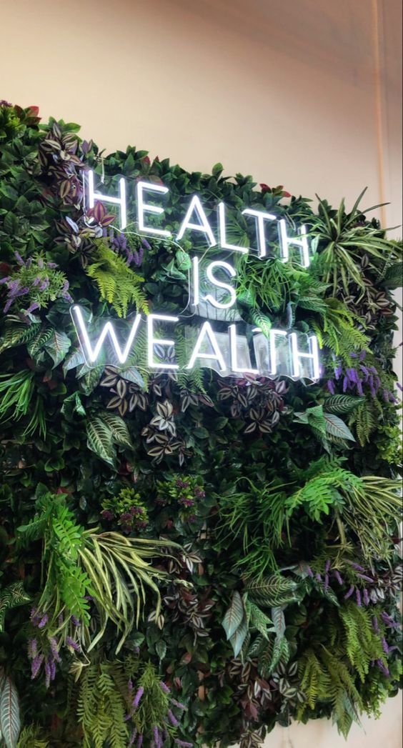 Health is wealth neon sign wall
