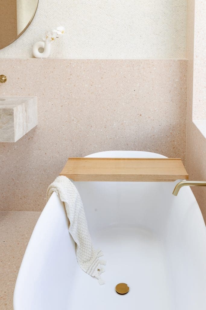Pink terrazzo bathroom tiles