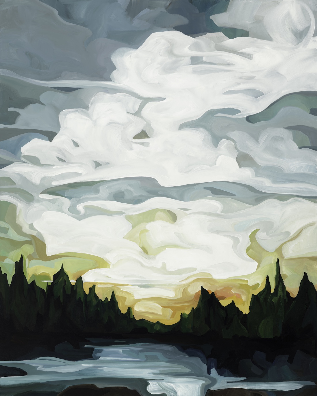 Grey sky landscape art called Tailwind from Susannah Bee Art