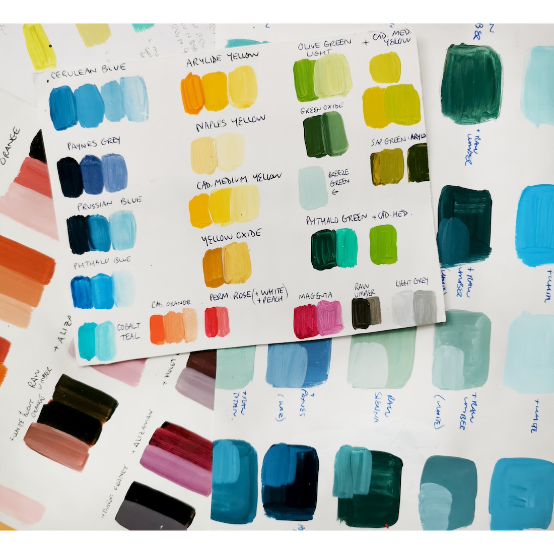 Colour paint swatches from Susannah Bee Art