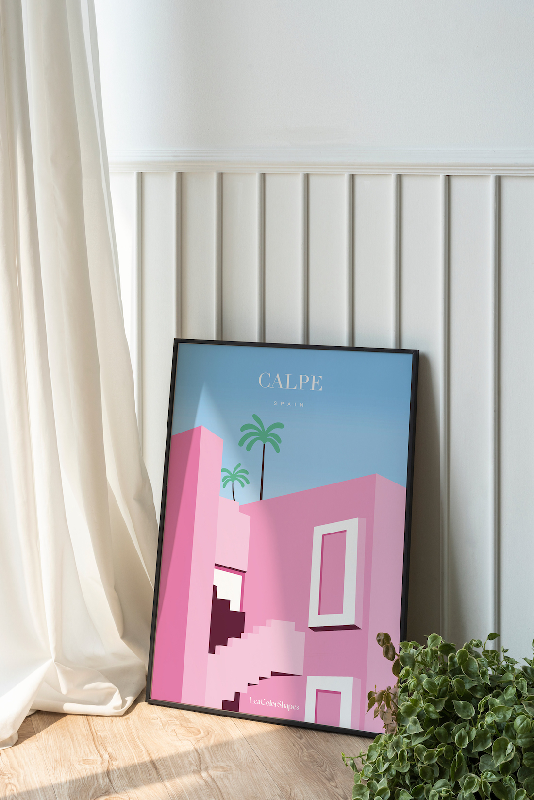 Calpe pink illustration building artwork from Lea Color Shapes