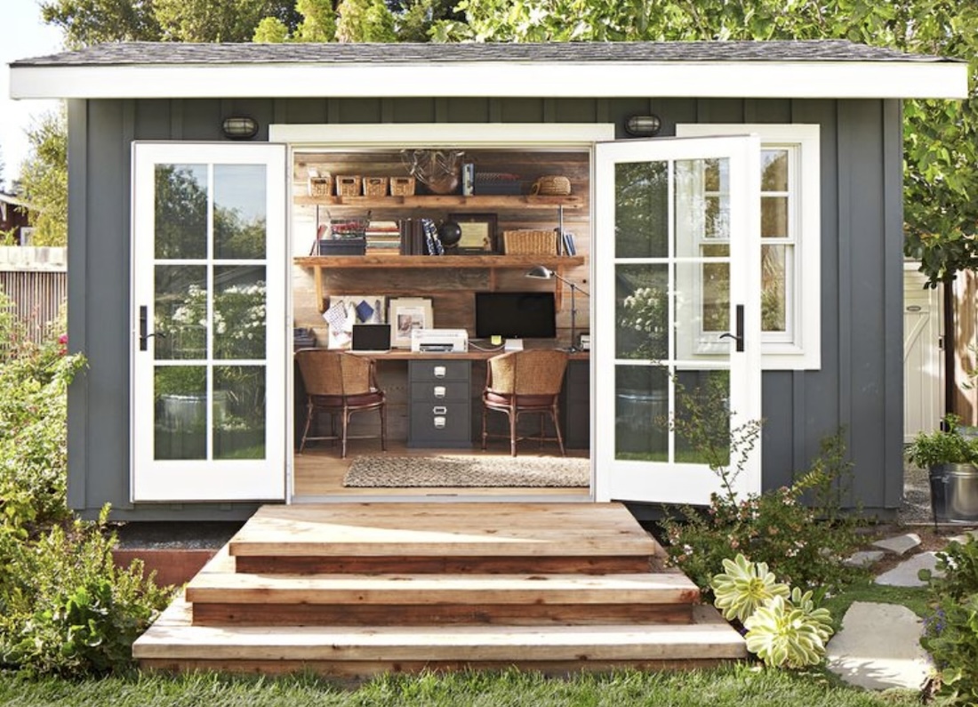 Stylish home office in garden shed
