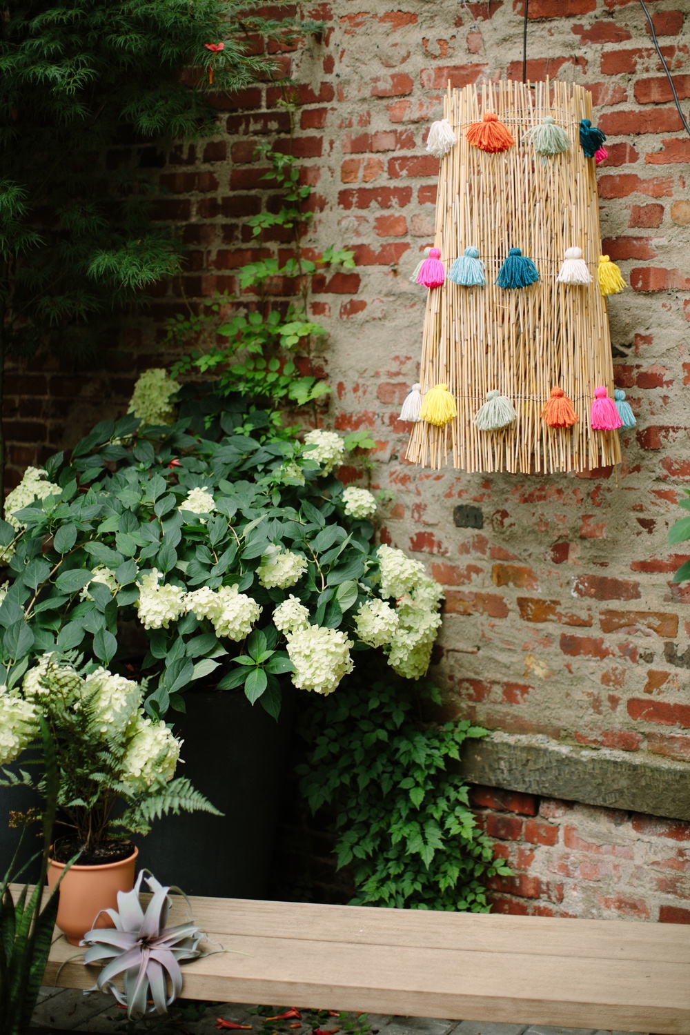 Bamboo pendant with coloured tassels by Ruffled blog