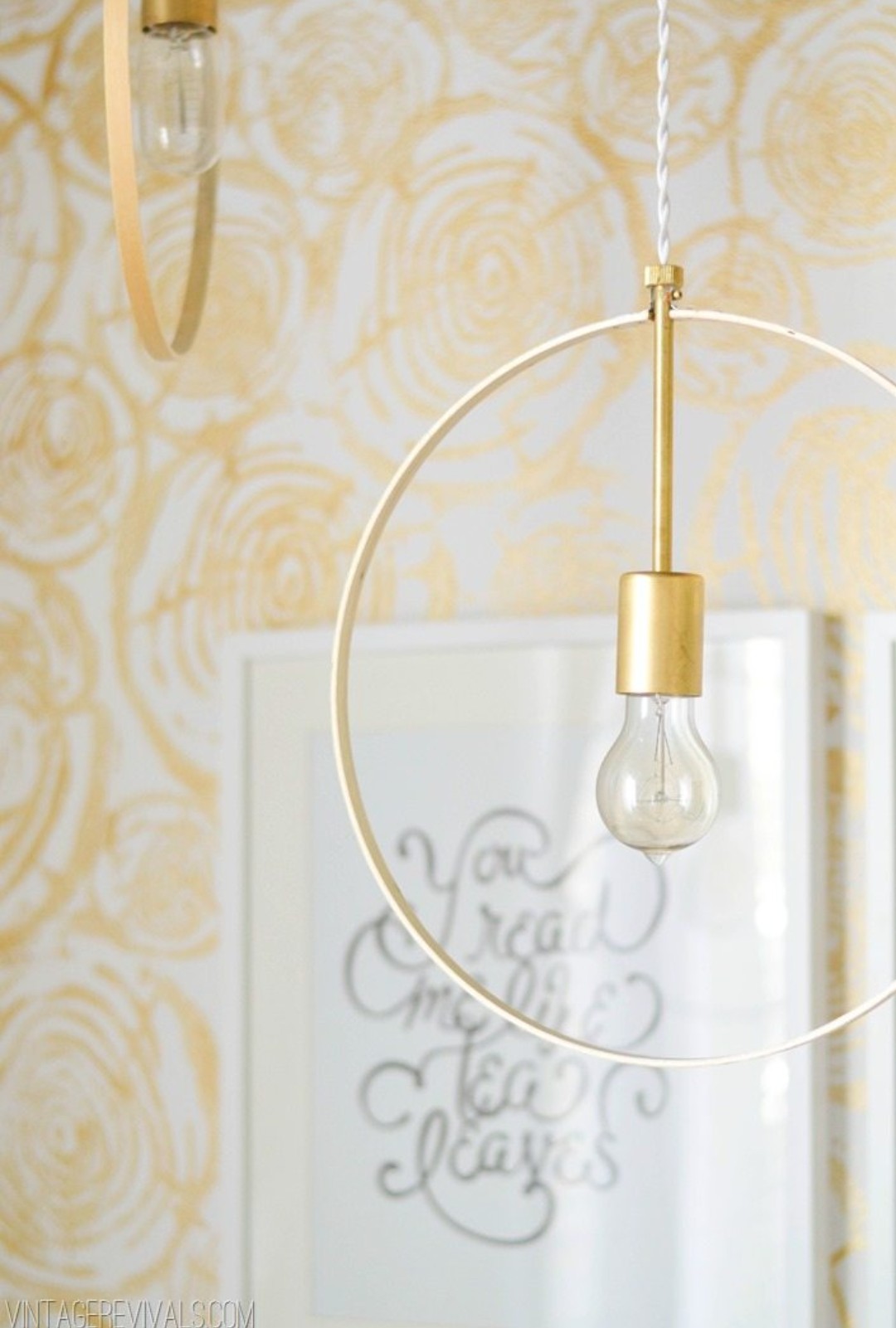 Wood and brass hoop light by Vintagerevivals