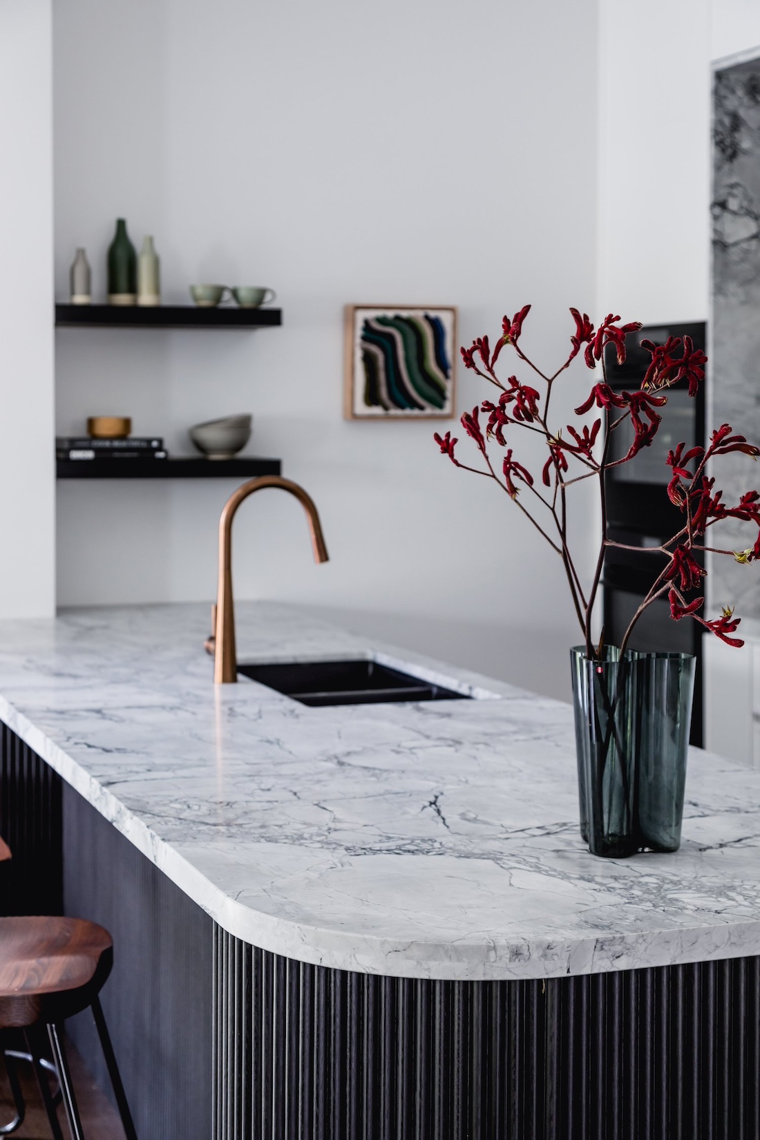 Marble island benchtop in Wattle Valley Road by Picchio Interiors