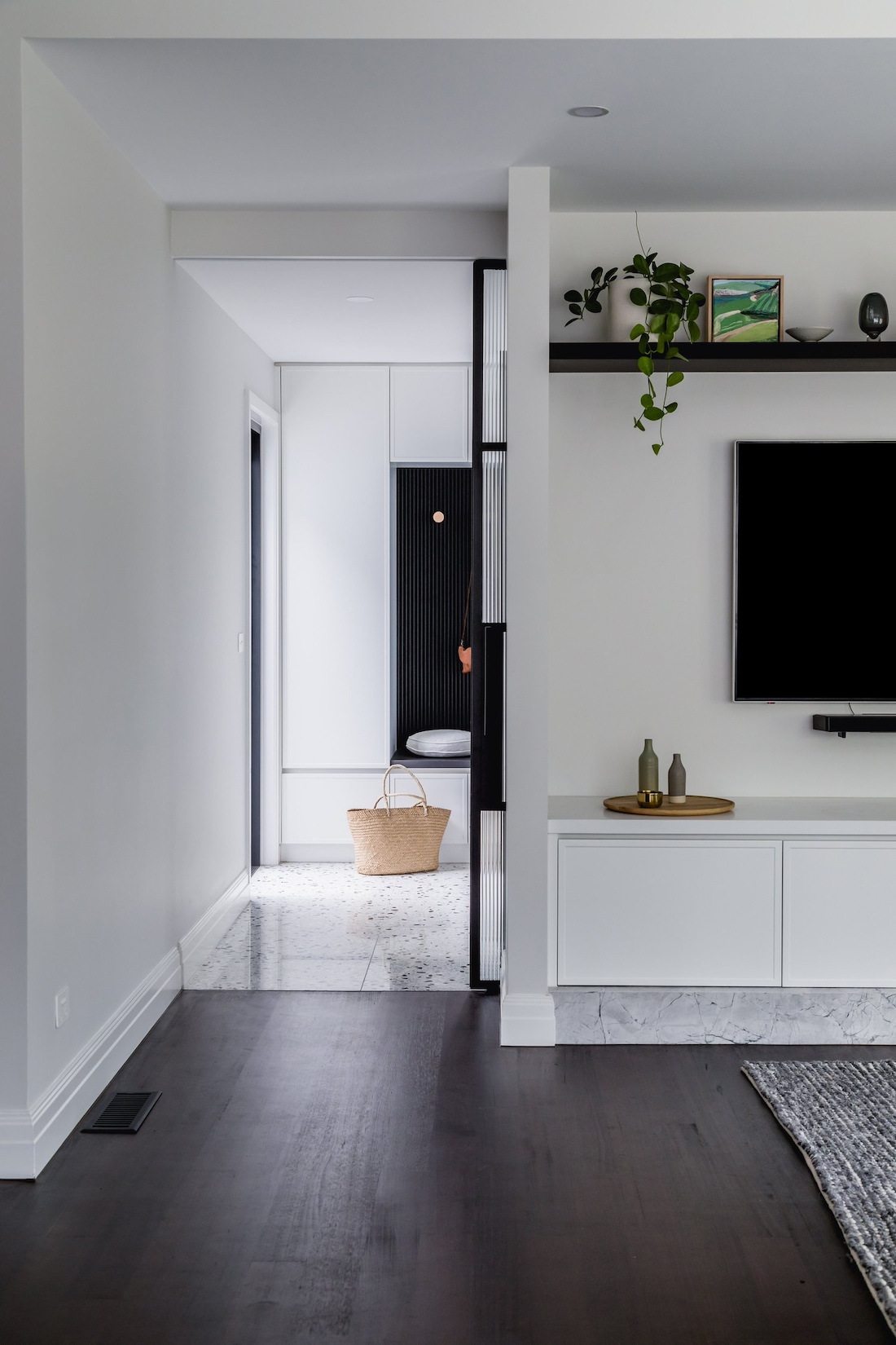 Living room to mudroom view in Wattle Valley Road by Picchio Interiors