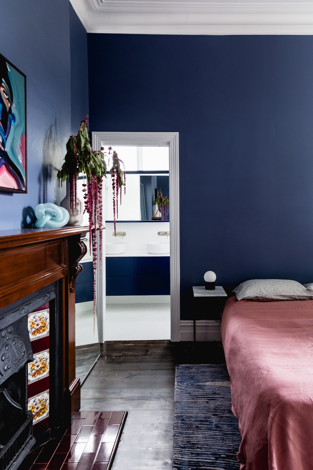 Carnegie Cottage navy blue bedroom wall