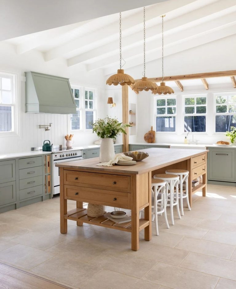 Green modern farmhouse style kitchen