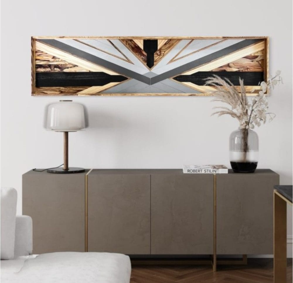 Black and timber wall art