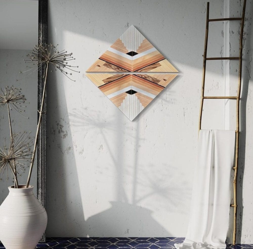 Triangular wall art made from timber