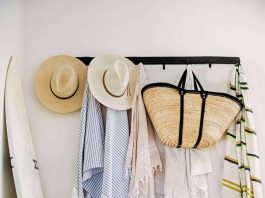 Beach towels on rack