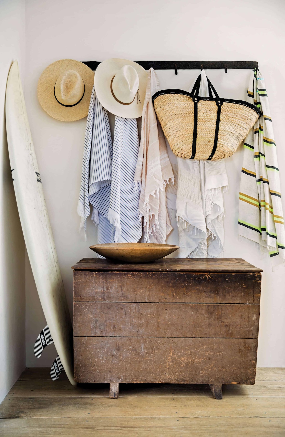 Beach towels on rack