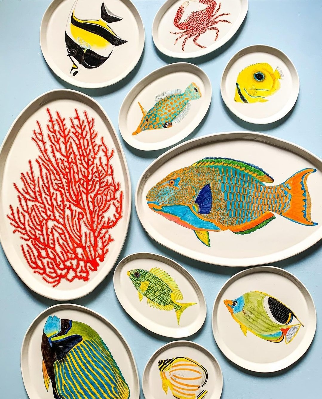 Coral and colourful fish platters from Casa Adams Fine Wares