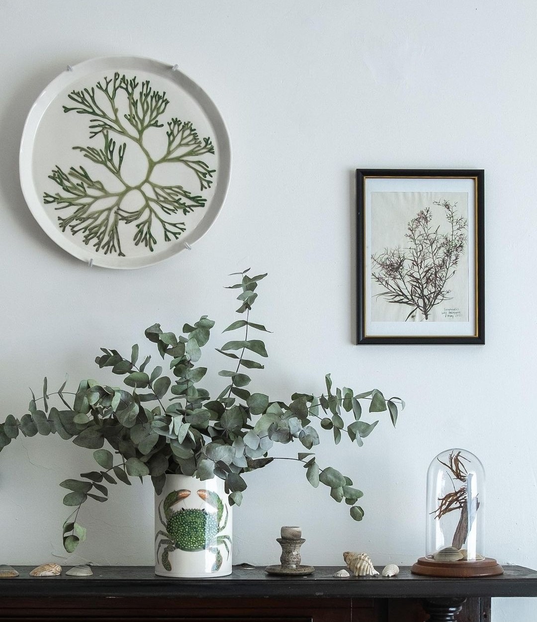 Coral plate and crab vase by Casa Adams Fine Wares