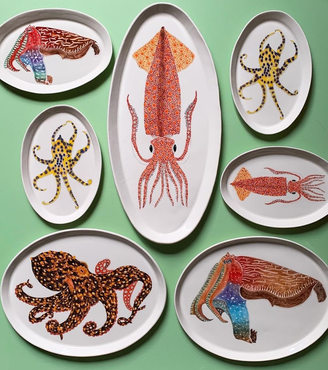 Rainbow sea creature platters from Casa Adams Fine Wares