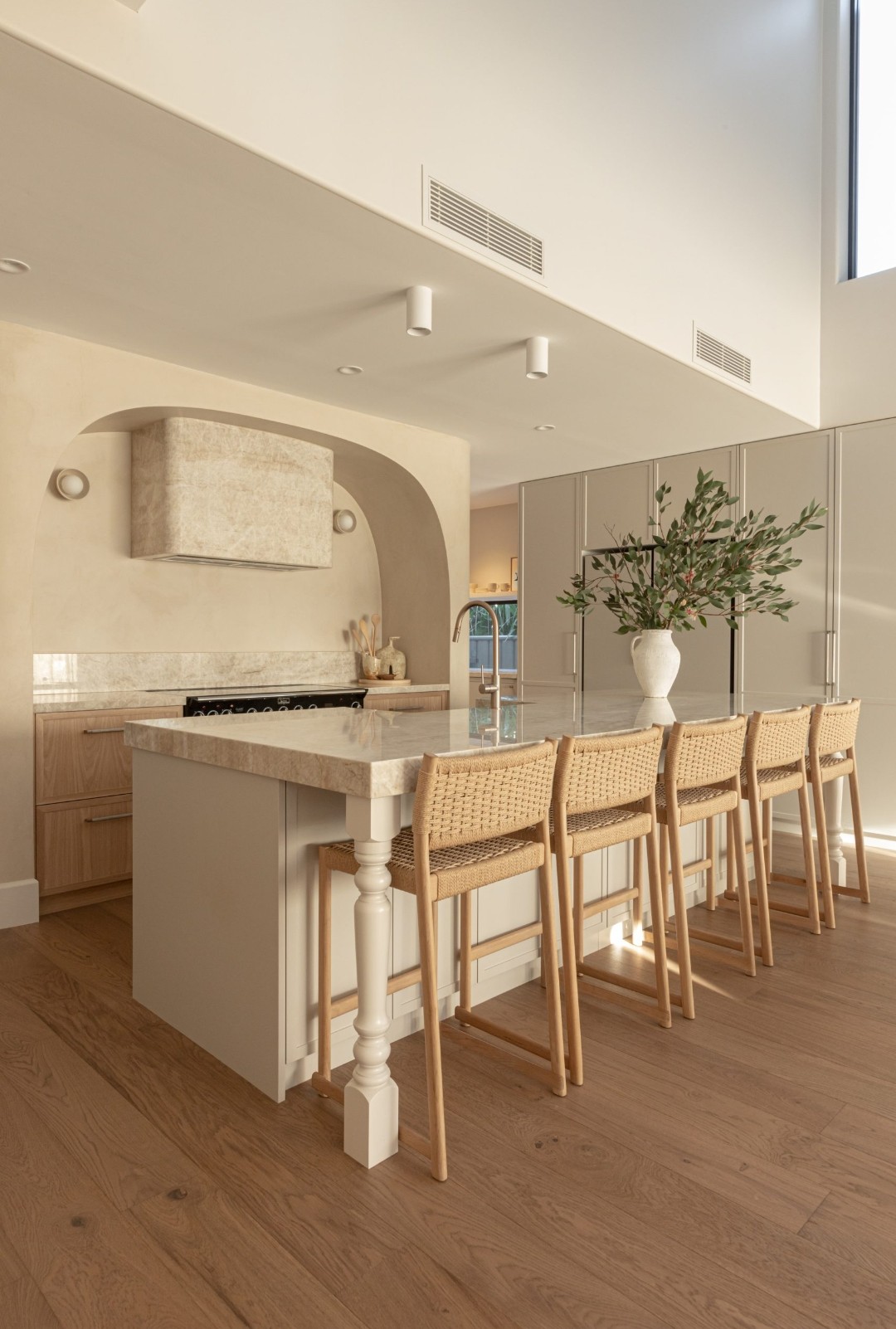 Kitchen island with timber leg detail in Kyal and Kara Bay Builds