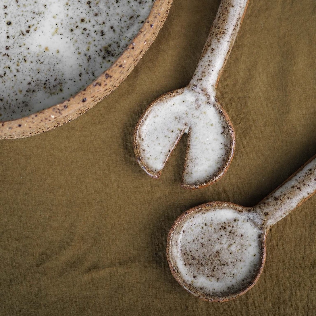 Salad servers and bowl by Ochre Ceramics