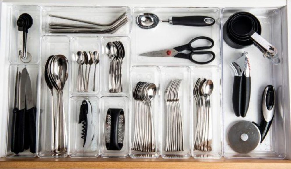 Clear drawer dividers for cutlery and utensils