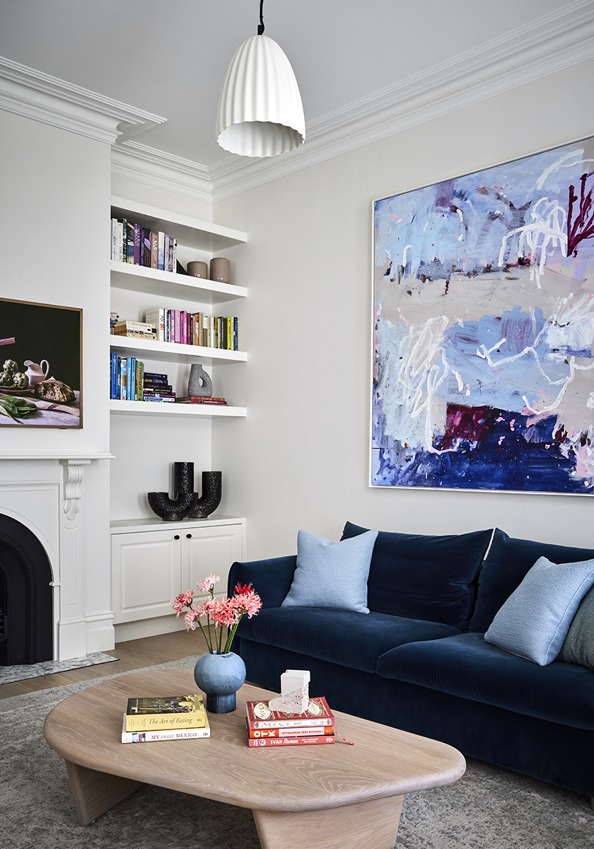 Living room with abstract art Elsternwick House