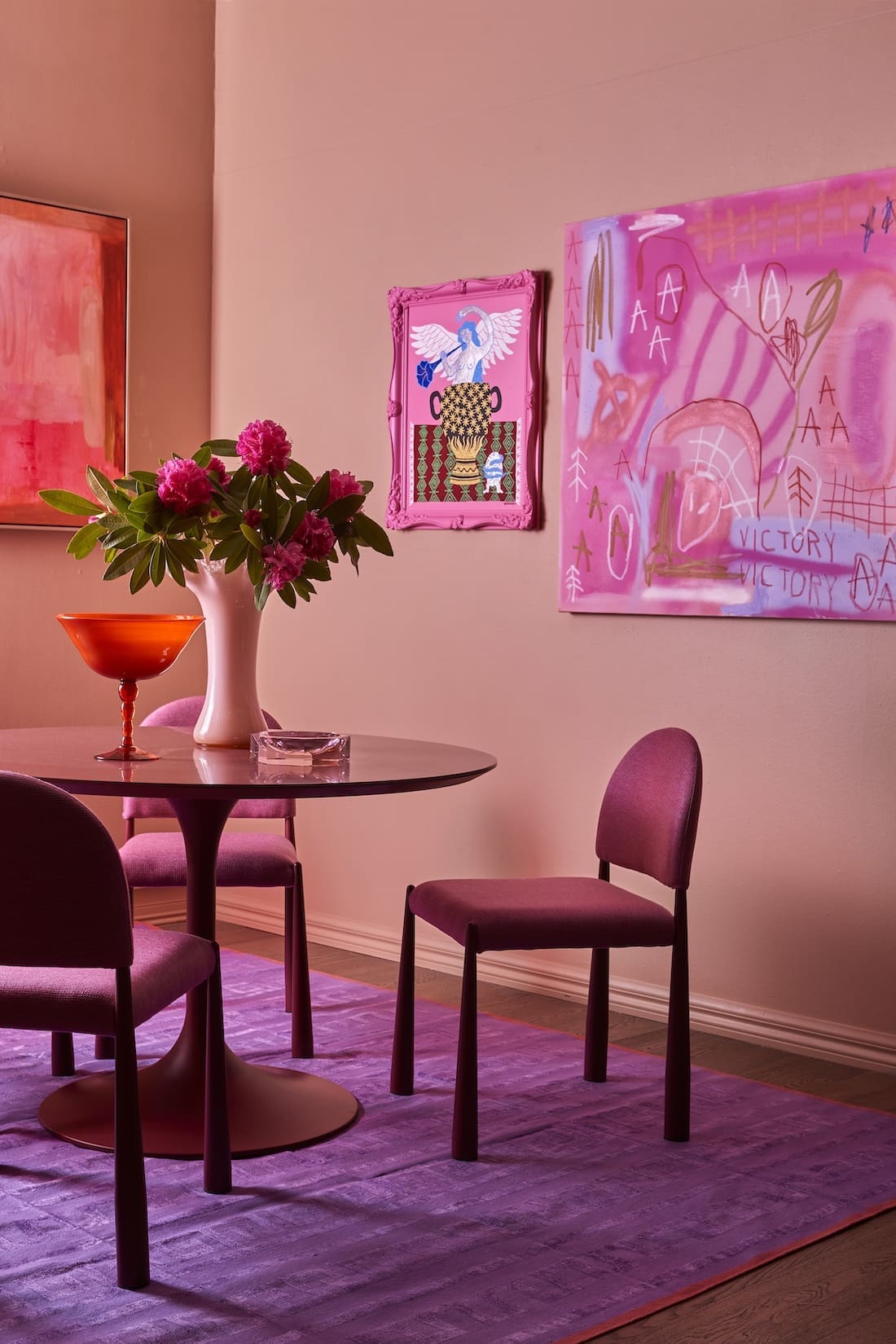Pink and purple graffiti style wall art by Musonga Mbogo