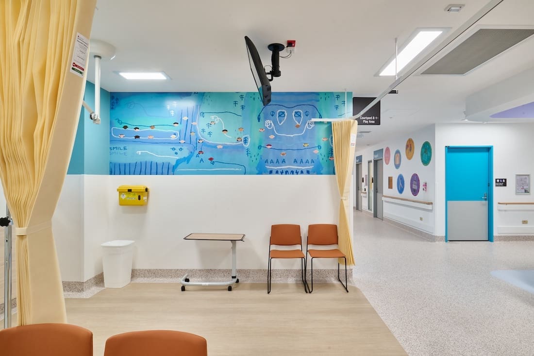 Blue wall art large scale in Canberra Hospital as painted by Musonga Mbogo