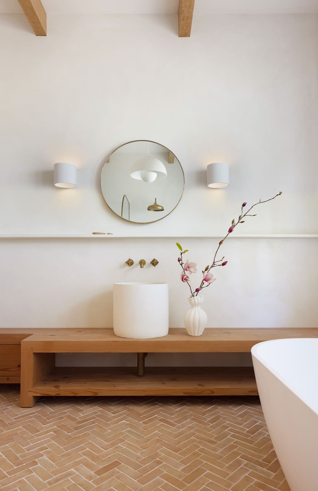 Deep vessel sink on timber vanity at Rocklee House