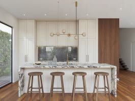 New York marble kitchen island and cooktop bench