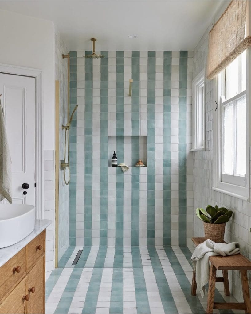 Blue and white stripe bathroom 