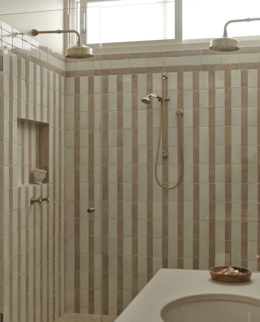 Striped tile shower